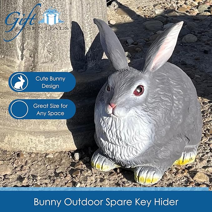 Stocky Bunny Garden Statue - Outdoor Key Hider for Garden, Porch or Patio - Magnetic Cover Key Hider