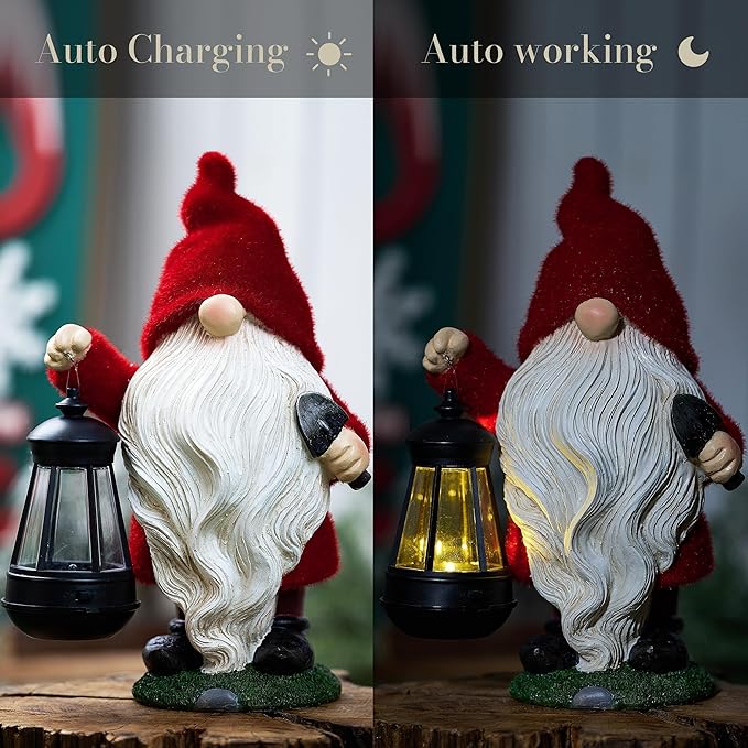 TERESA'S COLLECTIONS Valentines Gnomes for Outside, Resin Gnome Decorations with Solar Outdoor Lights for Garden Decor, Red Christmas Garden Sculptures & Statues for Patio, Gifts for Mom