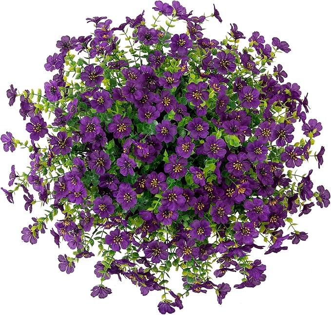 Artificial Fake Hanging Plants Flowers with Basket Outdoor Decor Faux Silk Dasiy Flower Arrangements in Pot Planter for Porch Home Indoor Patio Garden Yard Decoration