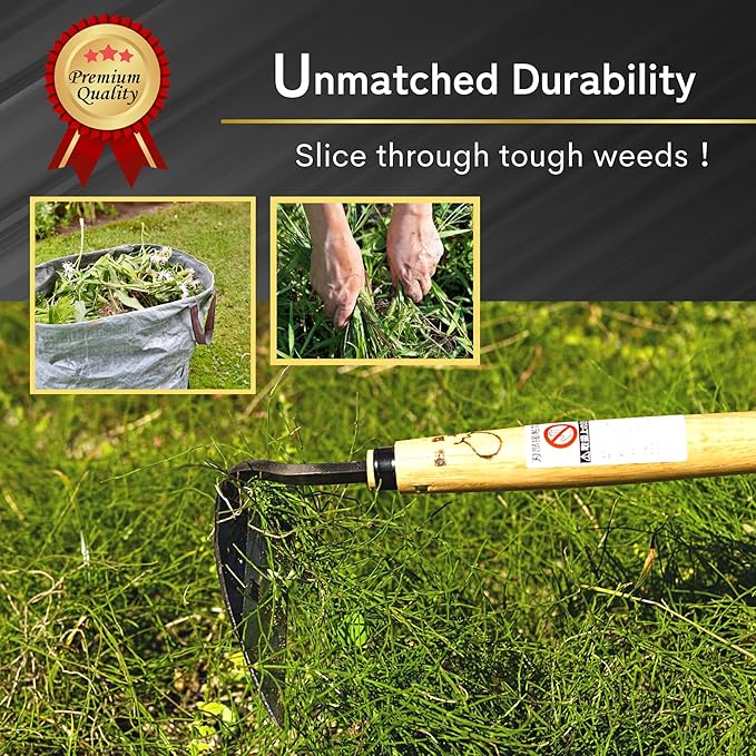 Premium Japanese Weeding Sickle Hand Hoe for Gardening - Ideal for Planting, Plowing, Digging & More - Durable, Ergonomic Design, and Sharp Blade for Effortless Work