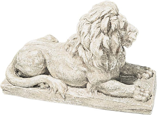 Design Toscano Lyndhurst Manor Lion Sentinel Outdoor Garden Statue, 27 Inch, Resin, Antique Stone Finish