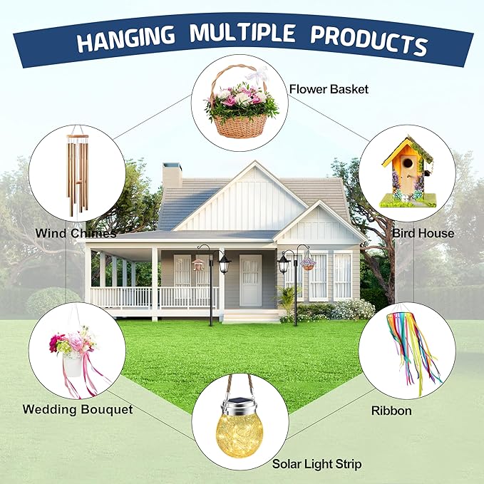 Ottsuls Bird Feeder Pole, 2 Pack 76 INCH Double Shepherds Hooks for Outdoor, Garden Pole with 5 Base Prongs Heavy Duty Planter Hooks for Hanging Plant Baskets, Lantern, Hummingbird Feeder