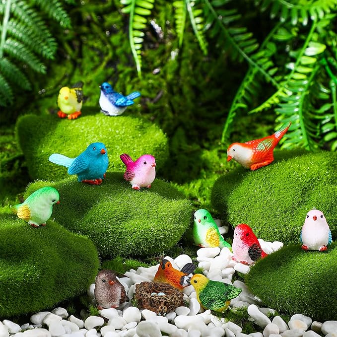 Unittype 25 Pcs Miniature Bird Figurines Tiny Bird Figurines Mini Bird Animal Figurines Resin Birds Toy Statues Animal Model for Garden Micro Landscape Home Terrarium Crafts Dollhouse Decorations