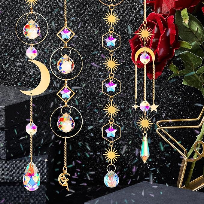 Ysleen 16 Pcs Crystals Suncatcher Colorful Hanging Sun Catcher for Window with Chain Pendant Ornament Prism Rainbow for Garden Wedding Valentine's Day Party Indoor Outdoor Decoration Gift(Rainbow)