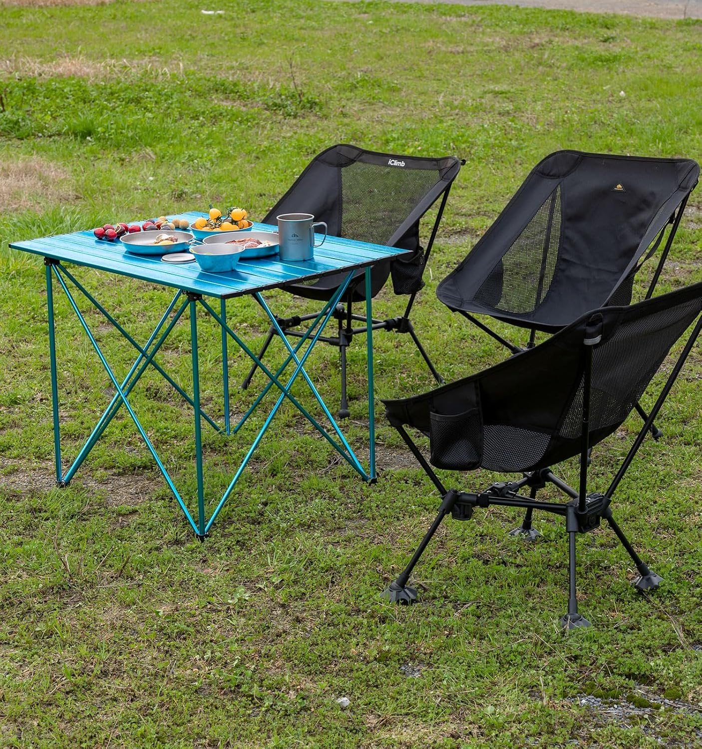 iClimb Ultralight Compact Camping Folding Table with Carry Bag (Reinforced Blue - XL)