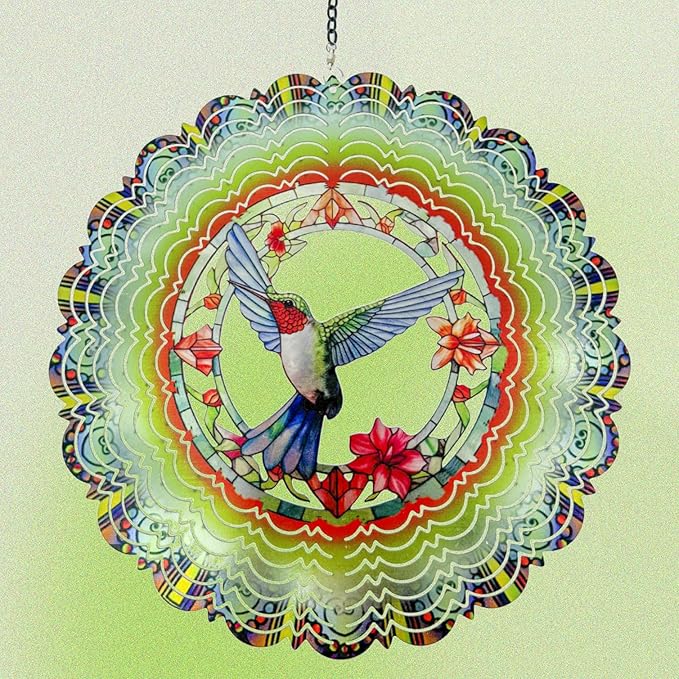 Metal Wind Spinners - Hummingbird 12 inch 3D Stainless Steel Hanging Wind Spinner Metal, Gifts for Women Mom Grandma Wife, for Indoor/Outdoor Decor, Yard Art, Garden Decoration