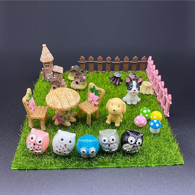 132pcs Fairy Garden Accessories Kit Miniature Animals,Tree,Fence,House Figurines Ornament Statue Craft for DIY Garden Micro Landscape Bonsai Dollhouse Decoration