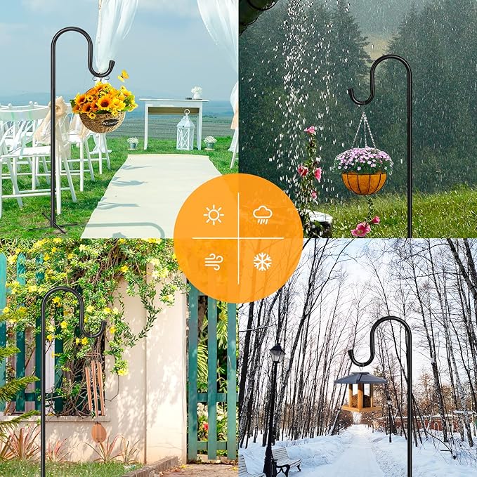 5-Prong Shepherd Hooks for Outdoor, Heavy Duty Iron Garden Hooks for Hanging Plants, Bird Feeders, Lanterns, Solar Lights, and Wedding Decor – Rust-Resistant, Adjustable, Easy to Install 36 Inch