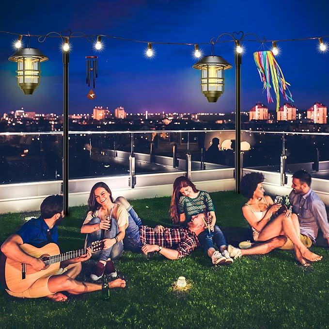 Ottsuls Bird Feeder Pole, 2 Pack 108 INCH Double Shepherds Hooks for Outdoor, with 5 Base Prongs Heavy Duty Tall Garden Planter Hooks for Hanging Flower Basket, Lantern, Hummingbird Feeder