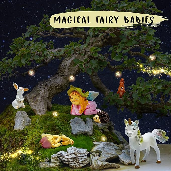 WILD PIXY Baby Miniature Fairy Garden Set – Springtime Fairy Accessories Kit with Gorgeous Fairies and Animals, Indoor/Outdoor Figurines in Designer Gift Box, Perfect for Garden Decor
