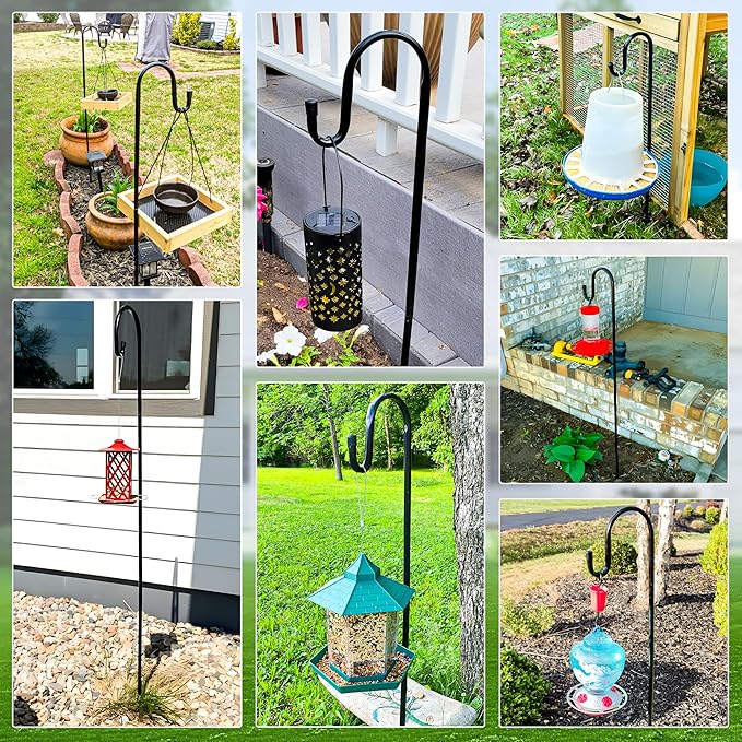 Ottsuls Shepherds Hooks for Outdoor - 60" Heavy Duty Bird Feeder Pole with 5 Prong Base, Adjustable Stand Hanger for Garden Plant, Hummingbird Feeder, Lantern Lights - Haning Wedding Decor (1 Pack)