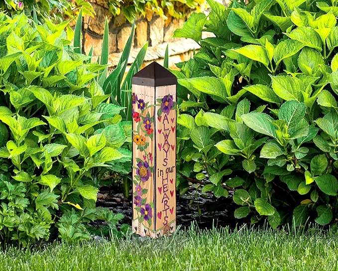 Studio M Art Pole, PVC Weather Resistant Pole with Vinyl Bowl 20 inches Tall Outdoor Decoration for Gardens, Patios, Yards, Landscaping and Birding Accessories, Always in Our Hearts