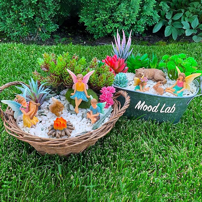 Mood Lab Fairy Garden - Miniature Fairies Figurines Accessories - Camping Kit of 9 pcs - Set for Outdoor or House Decor