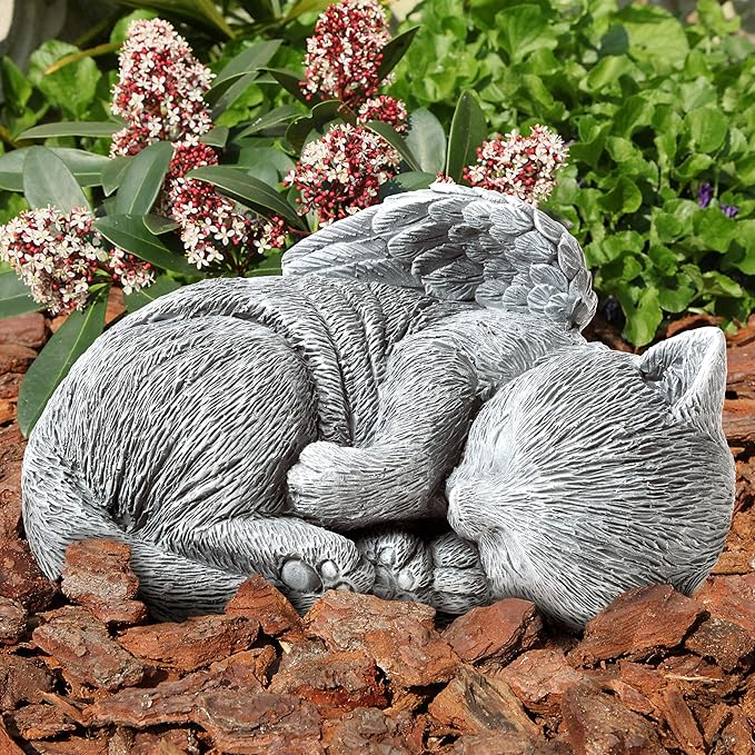 Pure Garden Cat Memorial Stone - Peaceful Sleeping Kitten Angel Statue for Garden, Remembrance, Grave Marker, and Loss - Pet Sympathy Gift (Gray)