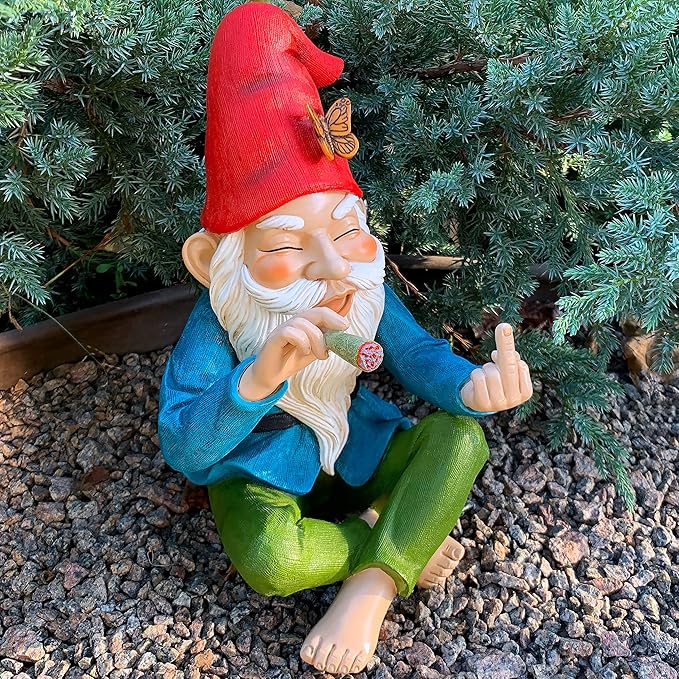 Mood Lab Garden Gnome - Relaxed Gnome - 9.6 Inch Tall Statue Lawn Garden Figurine - for Outdoor or House Decor