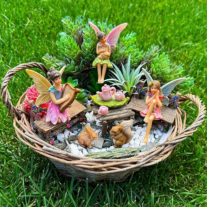 Mood Lab Fairy Garden - Miniature Figurines & Accessories Starter Kit - Fairy Garden Set of 12 pcs - Outdoor or House Decor