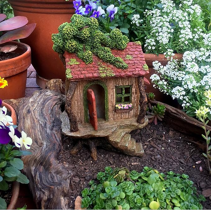 Fairy Garden House – Fairy House for Outside – 9” High with Door That Opens – Sturdy Fairy Garden Building – Lovely Miniature Garden Accessories Supplies