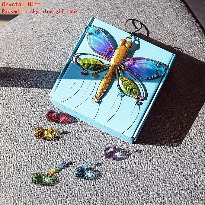 Dragonfly Hanging Crystal Suncatcher Ornament Window Garden Decor Rainbow Maker Prism Pendant