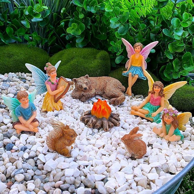 Mood Lab Fairy Garden - Miniature Fairies Figurines Accessories - Camping Kit of 9 pcs - Set for Outdoor or House Decor
