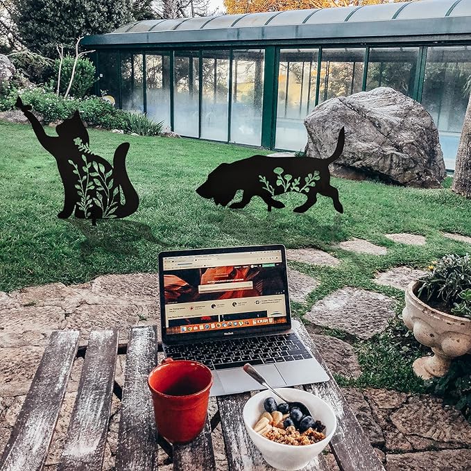 Metal Black Cat Stake Garden Garden Statue, Yard Decoration Art Lawn, Cat Gifts for Cat Lovers, Outdoor Home Decoration Metal Animal Statue